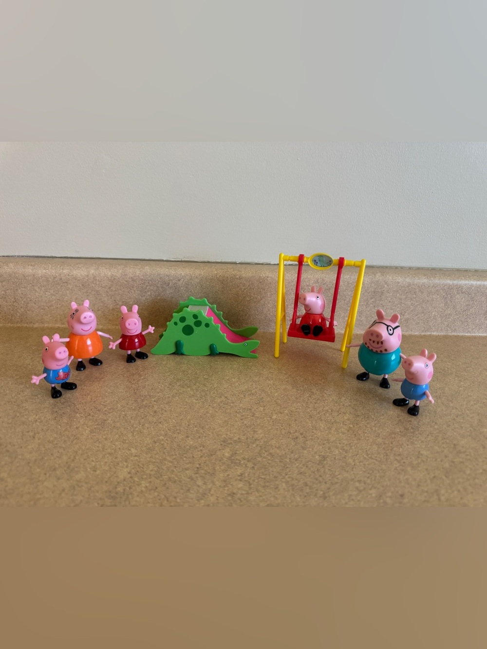 Peppa Pig Playset Figures with Green Dino and Yellow Swing